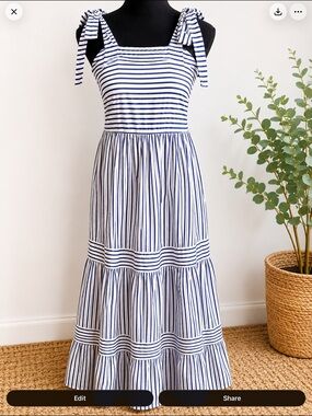 Striped Tie-Shoulder Maxi Dress by Area Stars in Navy and White